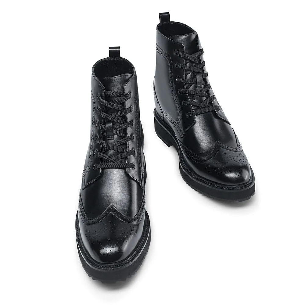 10 CM/3.94 Inches CMR CHAMARIPA Height Increasing Shoes  - Black Brogue Boots