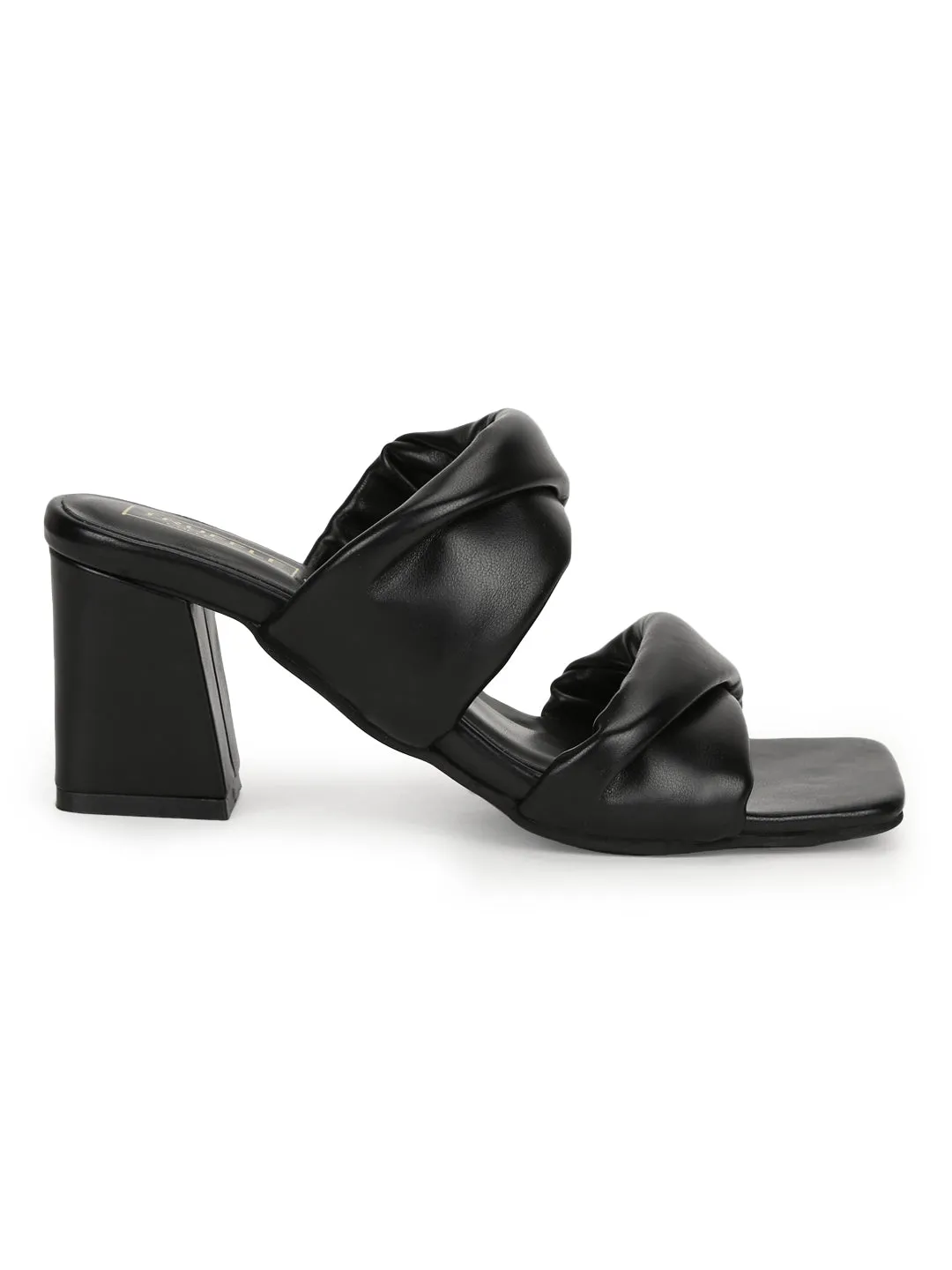 Black PU Quilted Strap Block Heel Mules (TC-SLC-R-521-BLK)