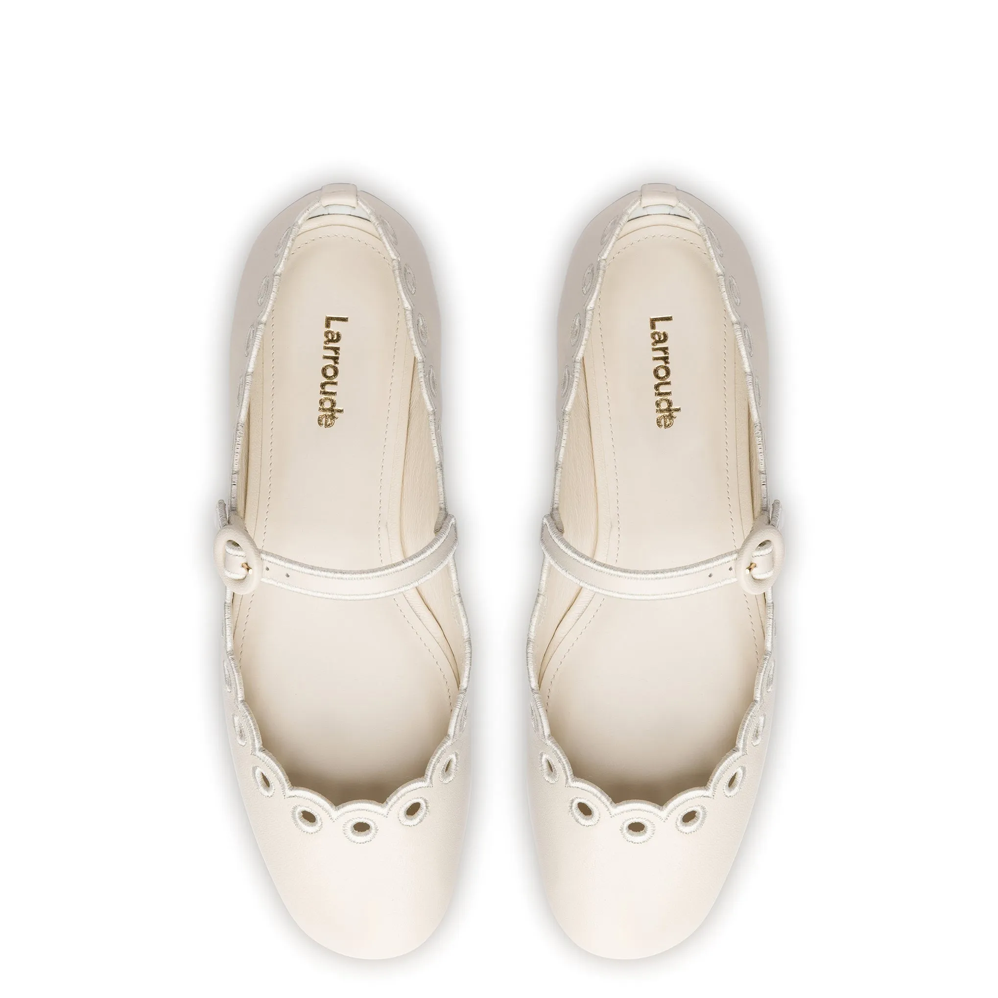 Blair Broderie Ballet Flat In Ivory Leather