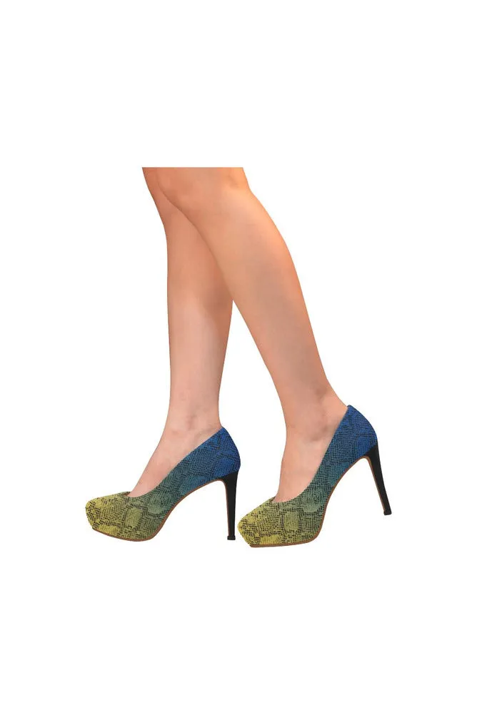 blue yellow ombre heels Women's High Heels (Model 044)