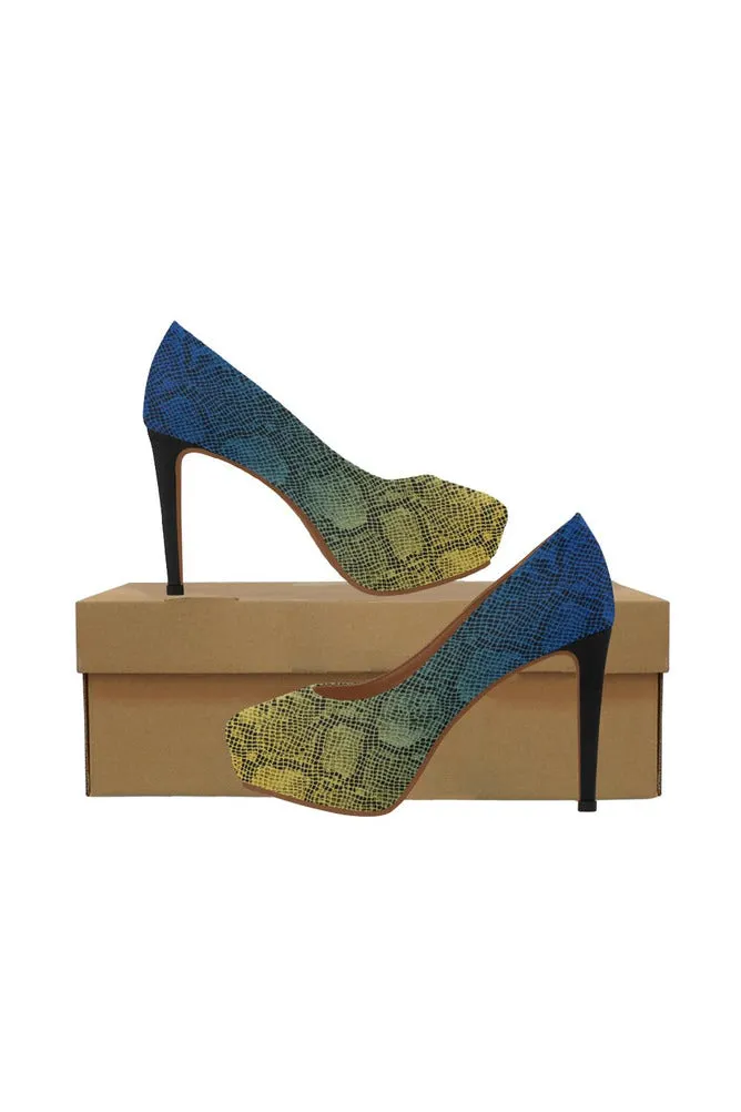 blue yellow ombre heels Women's High Heels (Model 044)