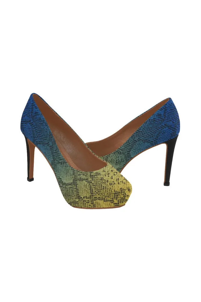 blue yellow ombre heels Women's High Heels (Model 044)