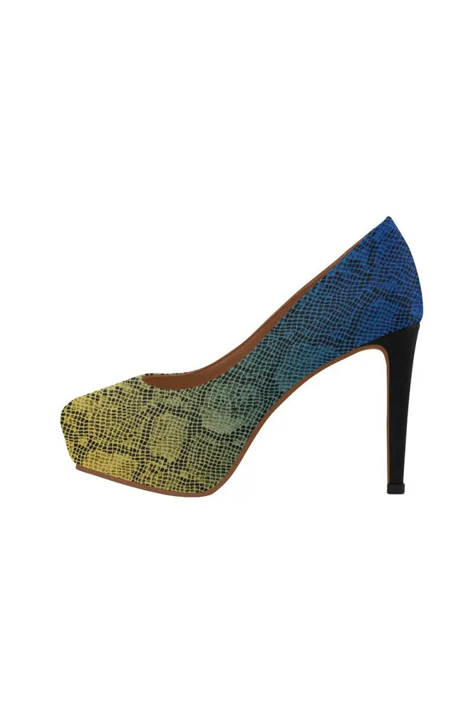 blue yellow ombre heels Women's High Heels (Model 044)