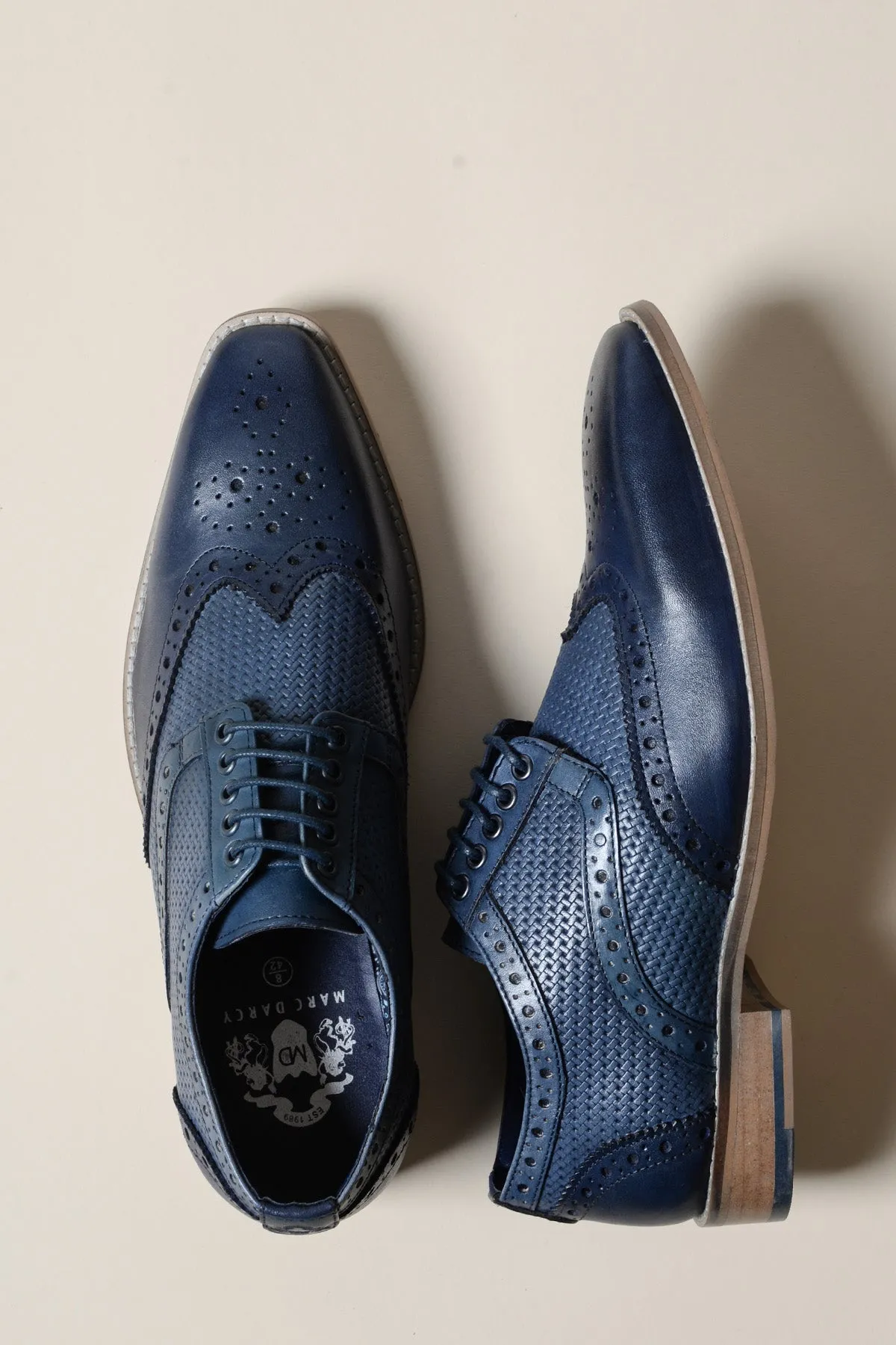 BRANDON - Navy Blue Leather Wingtip Brogue Shoe