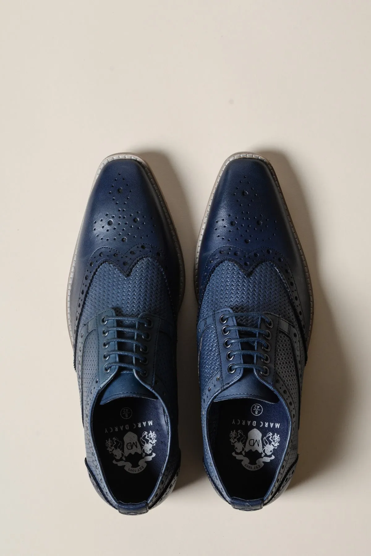 BRANDON - Navy Blue Leather Wingtip Brogue Shoe