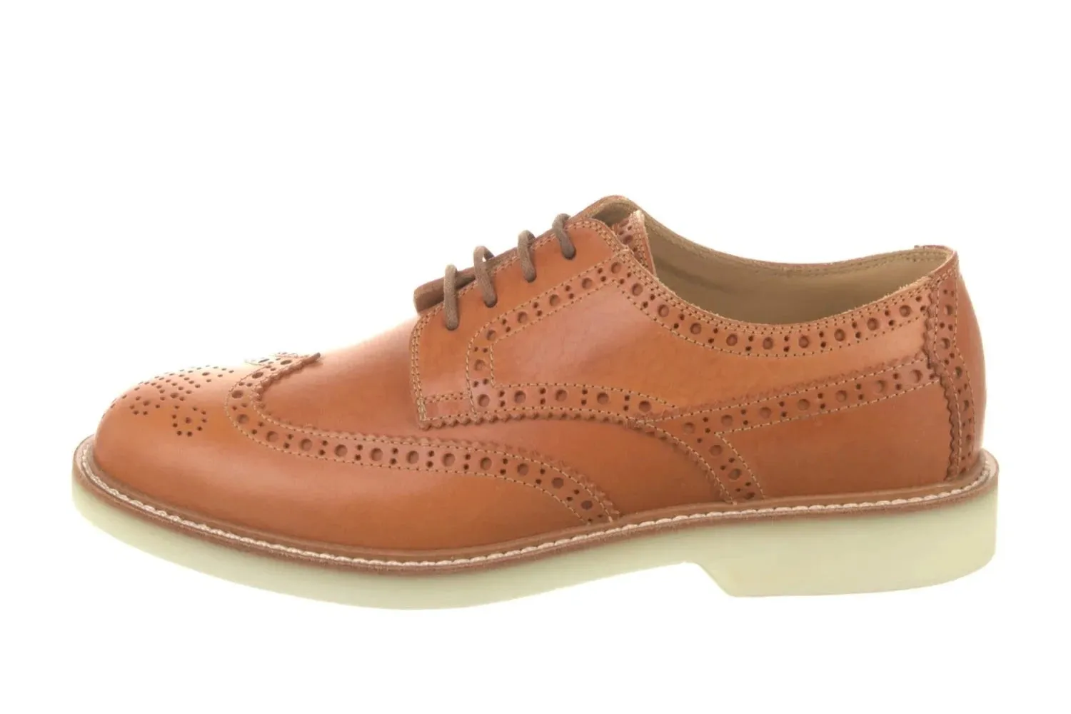 Brunello Cucinelli Men's Wingtip Brogue Detailed Light Brown Leather Derby Shoes