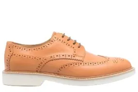 Brunello Cucinelli Men's Wingtip Brogue Detailed Light Brown Leather Derby Shoes