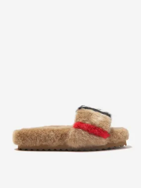 Burberry Kids Faux Fur Striped Hockley Sandals