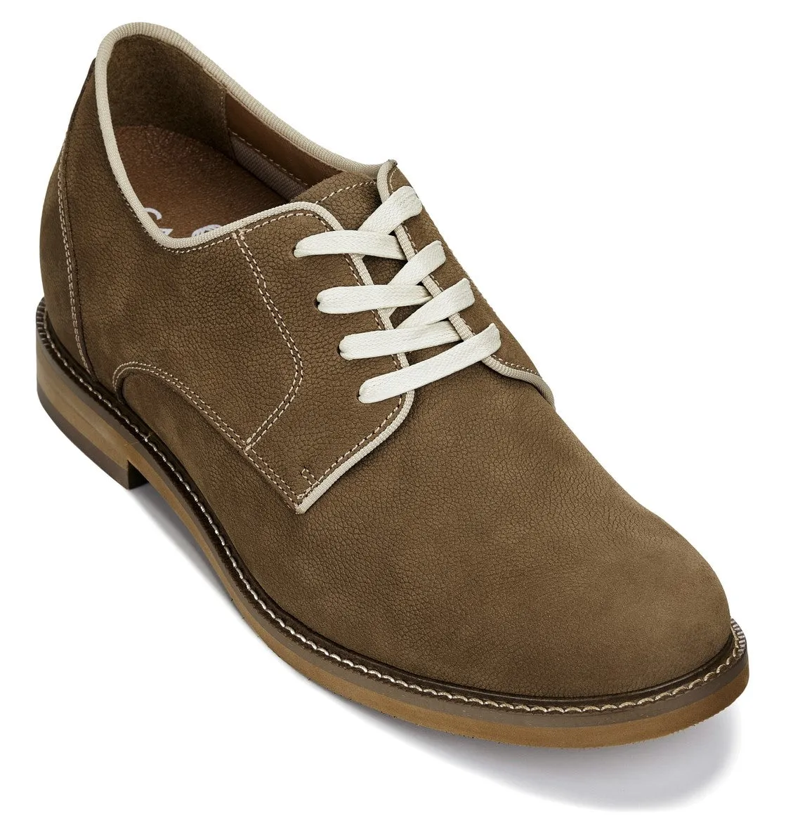 CALTO - J1312 - 3 Inches Taller (Khaki Brown) - Business Casual Leather Derbies