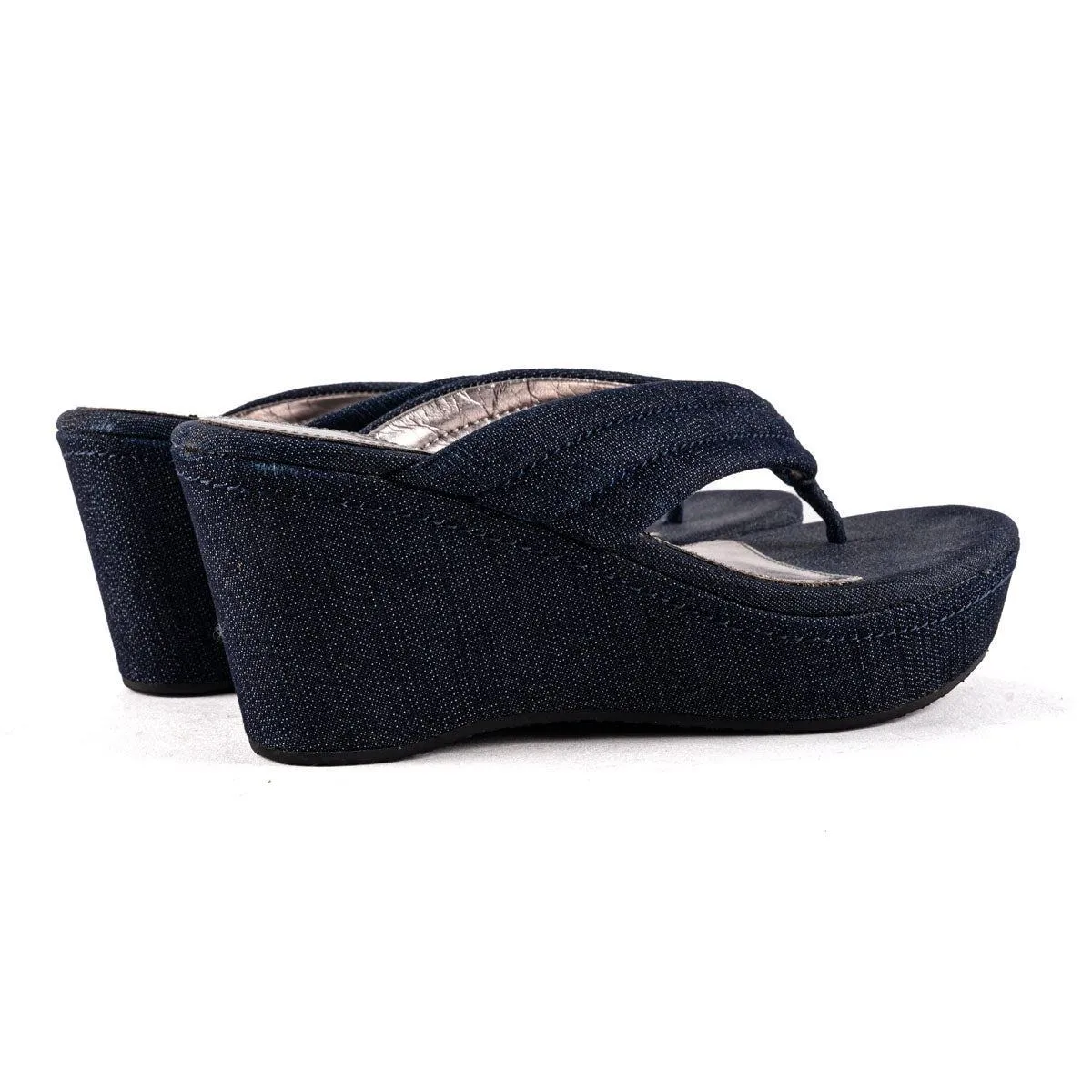 Calvin Klein Platform Wedge Sandals Denim Fabric Blue Colour For Women