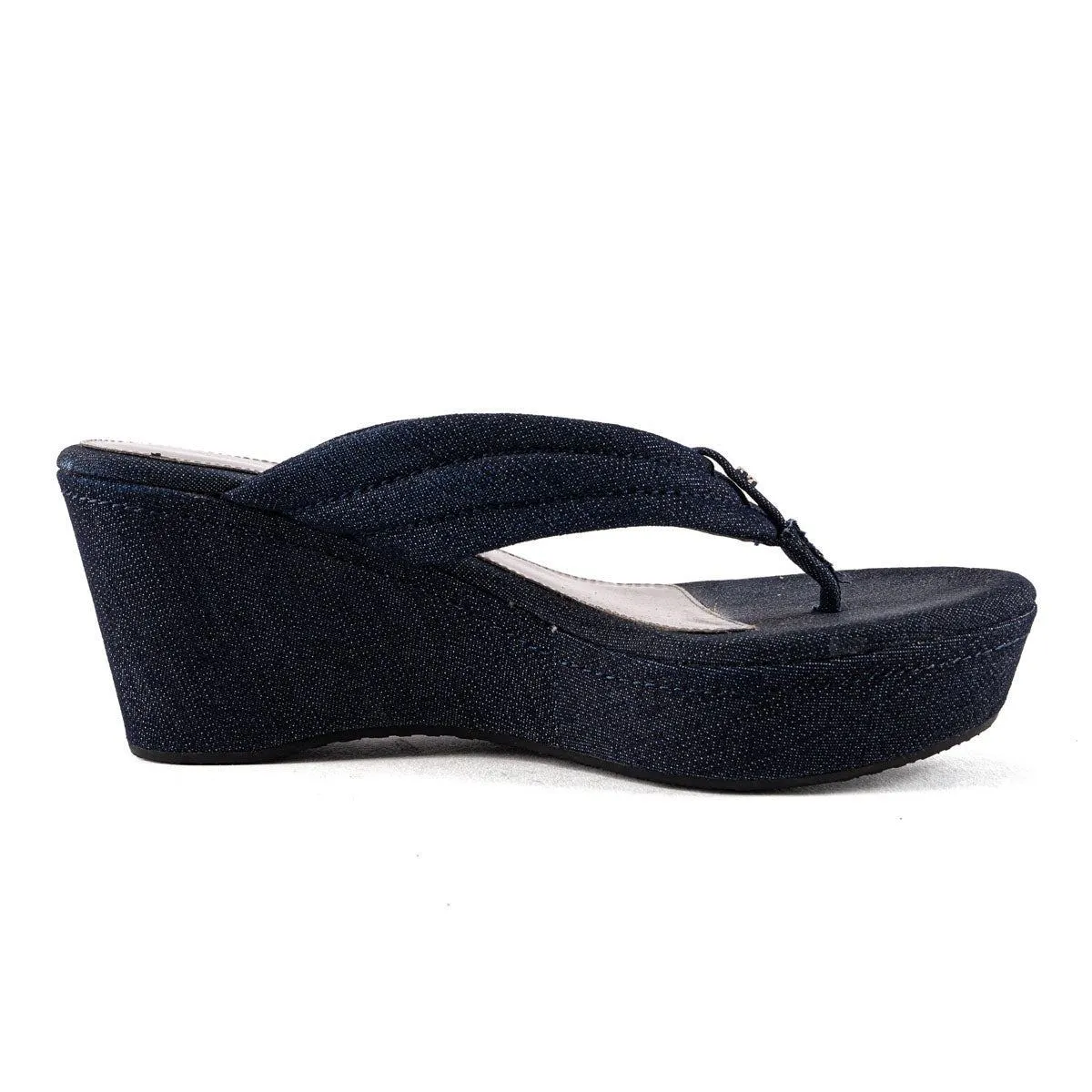 Calvin Klein Platform Wedge Sandals Denim Fabric Blue Colour For Women