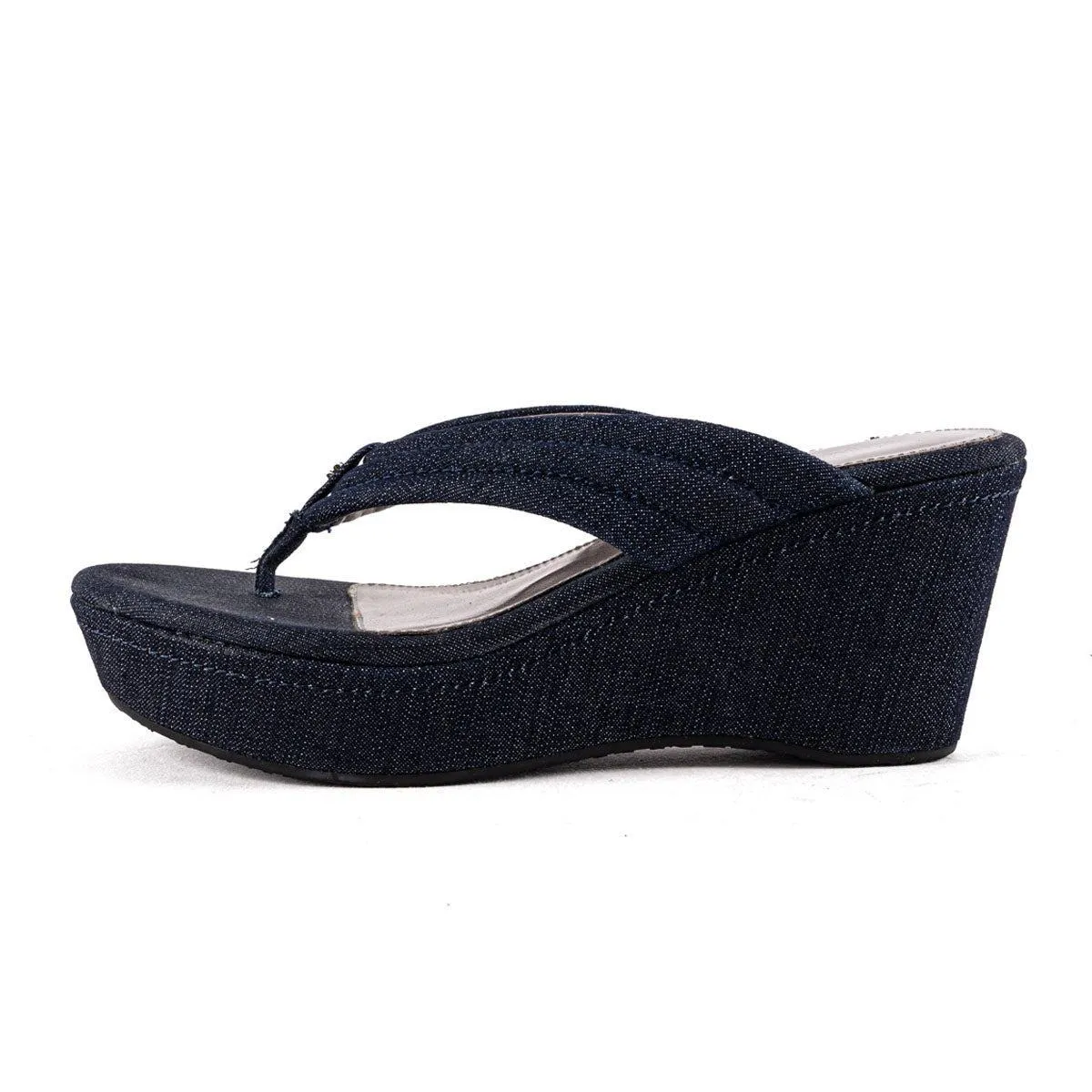 Calvin Klein Platform Wedge Sandals Denim Fabric Blue Colour For Women