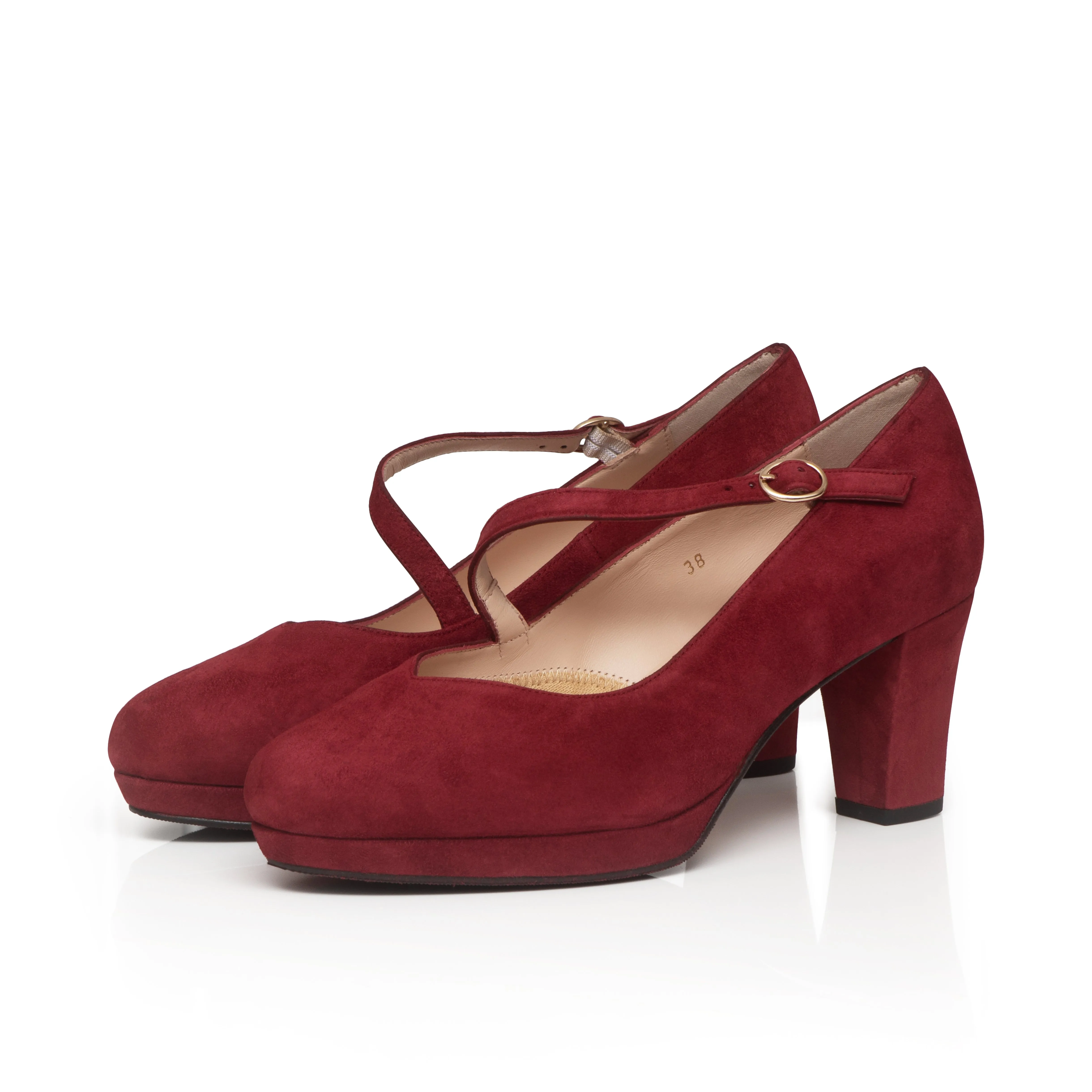 Clare Wide Fit Platform Courts - Burgundy Suede