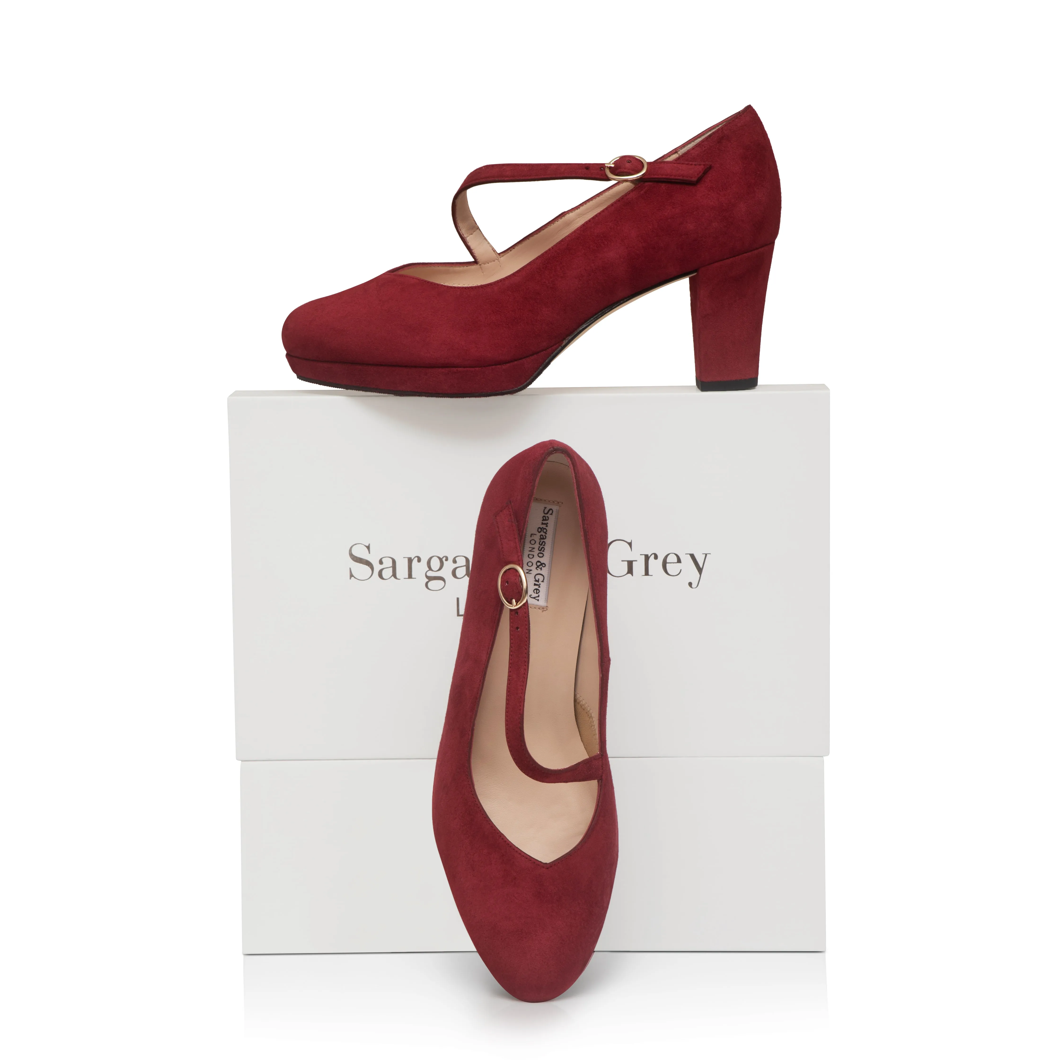 Clare Wide Fit Platform Courts - Burgundy Suede