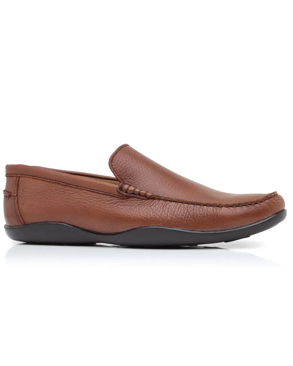 Deerskin Leather Greenwich Loafer in Walnut