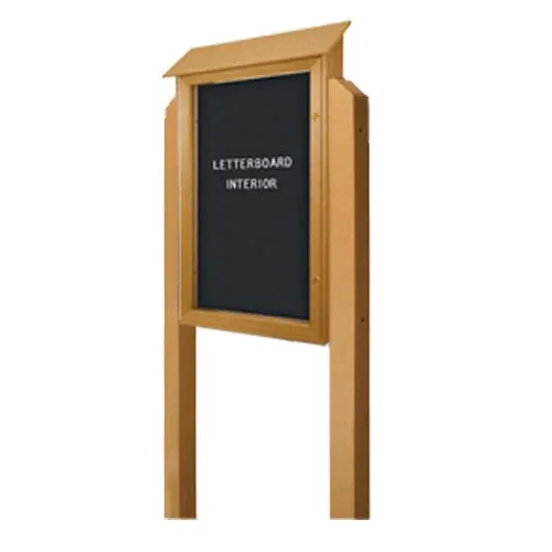 Eco-Design Outdoor Message Center Letter Board 32 x 48 with Two Posts | Faux Wood LEFT Hinged Single Door Information Board