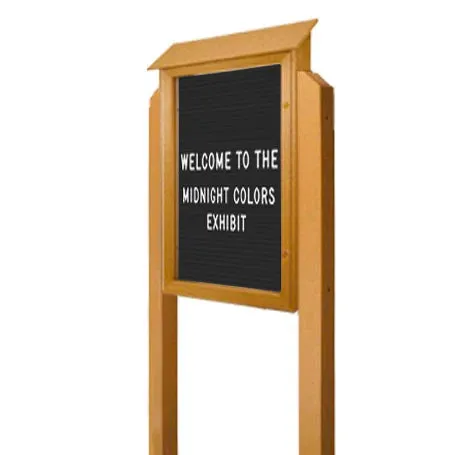 Eco-Design Outdoor Message Center Letter Board 32 x 48 with Two Posts | Faux Wood LEFT Hinged Single Door Information Board