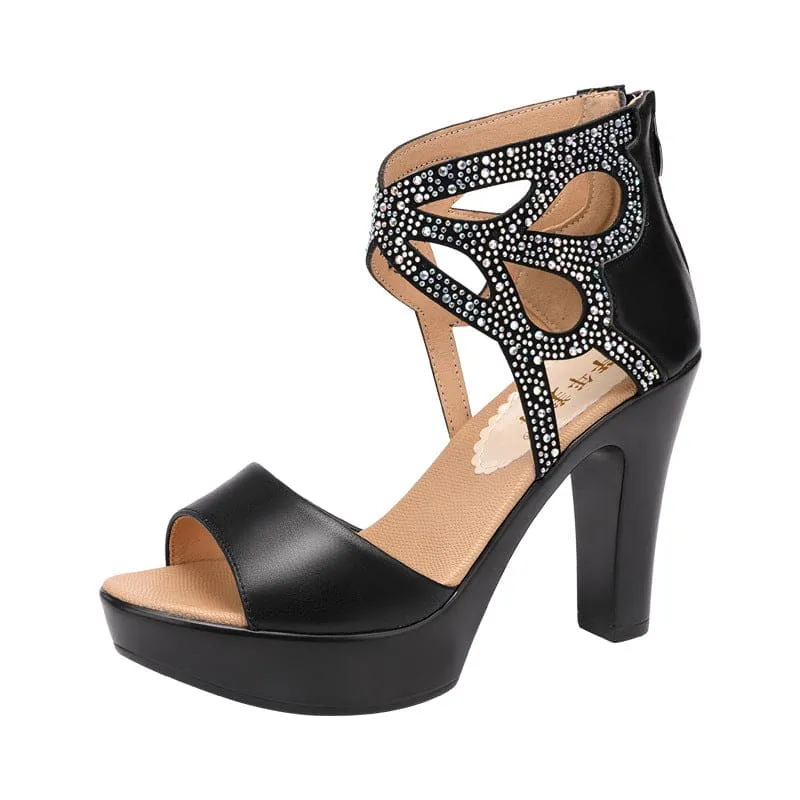 Elegant Open Toe Rhinestone Platform High Heels Gladiator Sandals