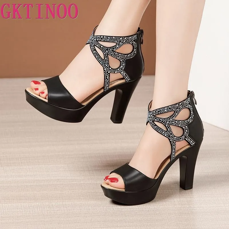 Elegant Open Toe Rhinestone Platform High Heels Gladiator Sandals