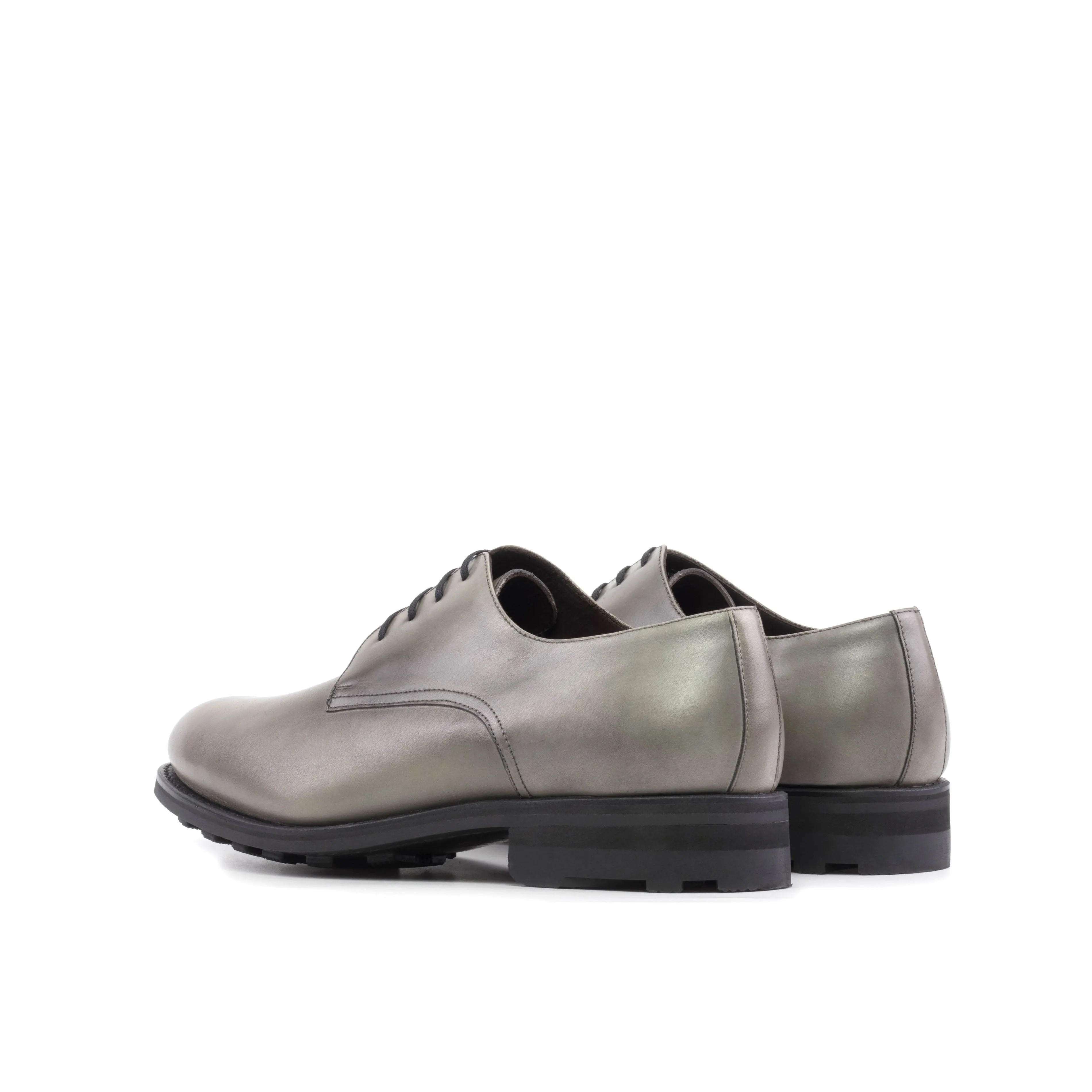 Grey Painted Calf Leather Derby Shoes