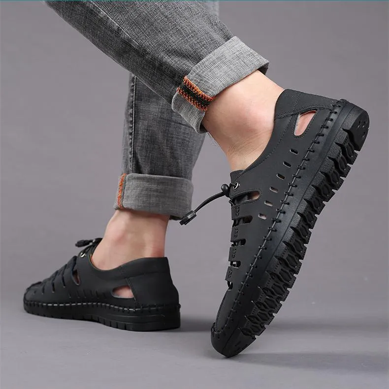 Hollow breathable round toe lace up men summer shoes