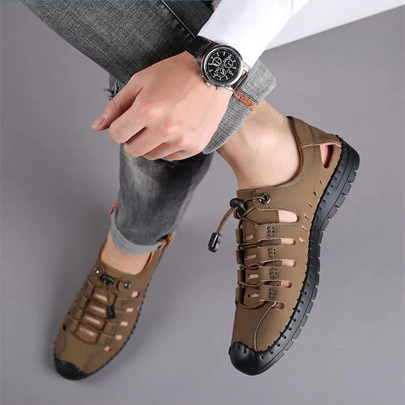 Hollow breathable round toe lace up men summer shoes