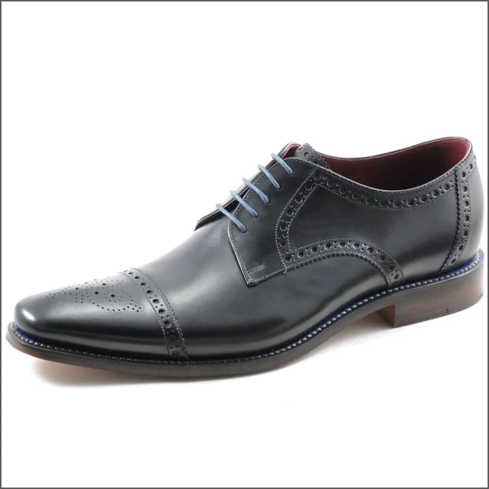 Loake Foley Black Leather Semi Brogue Derby Shoe--