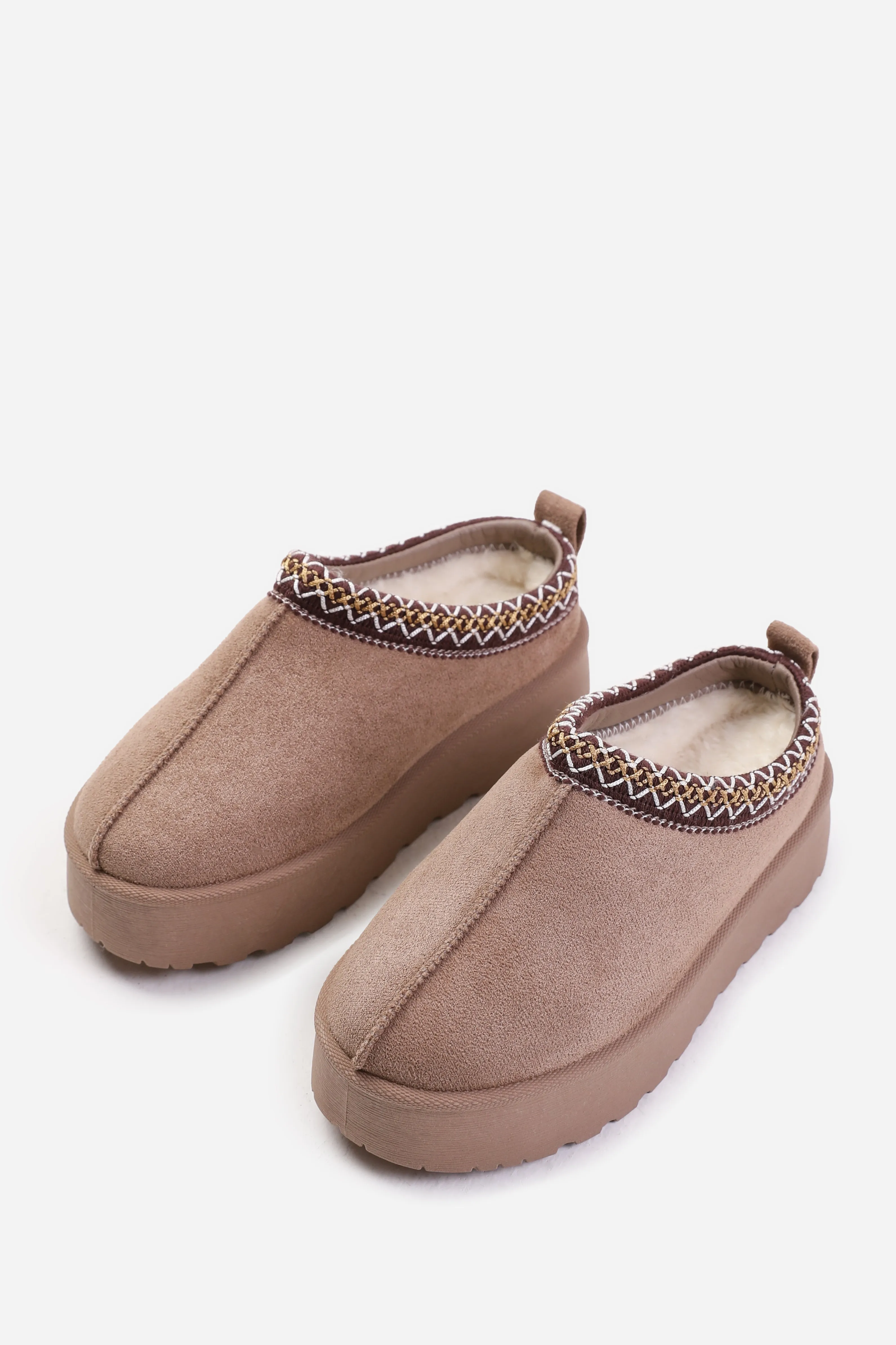 MANGO KIDS FLATFORM EMBROIDERED LOW ANKLE SLIPPER BOOTS IN CAMEL SUEDE