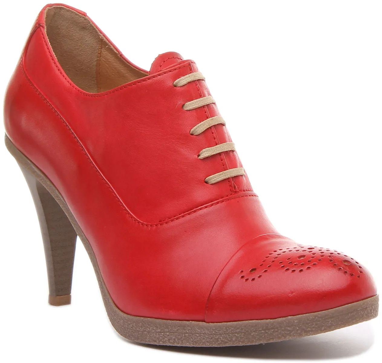 Margy Stilleto Heeled Lace up Brogue Shoes in Red