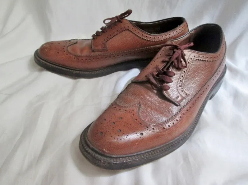 Mens HANOVER L.B. SHEPPARD BROGUE Leather WINGTIP OXFORD Shoes 10A BROWN