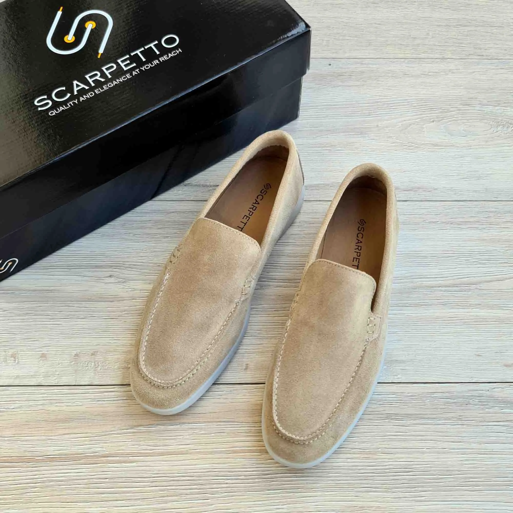 Men's Suede Leather Loafers - White Sole