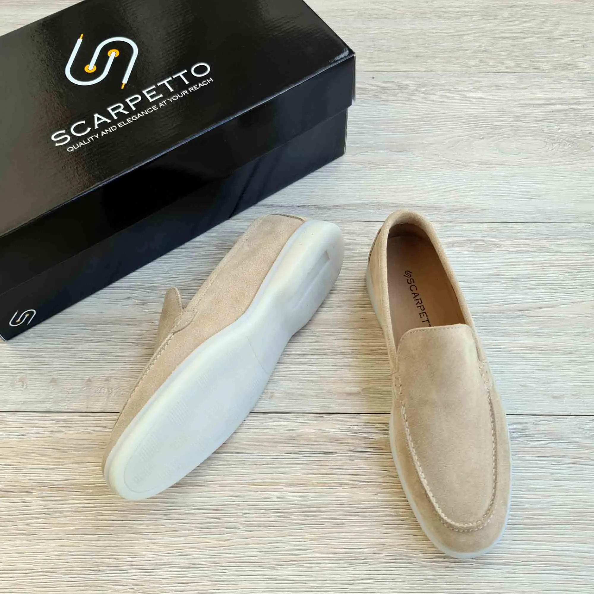 Men's Suede Leather Loafers - White Sole