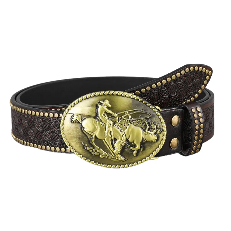 Men's Vintage Western Cowboy Rivet Leather Belt 11766039Y