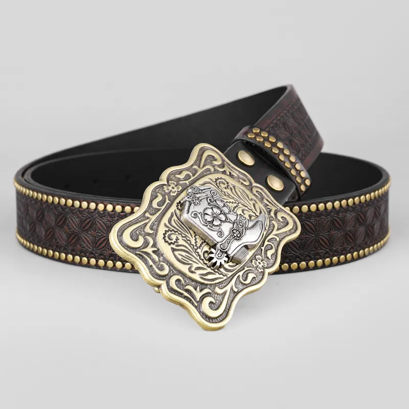 Men's Vintage Western Cowboy Rivet Leather Belt 75134237Y