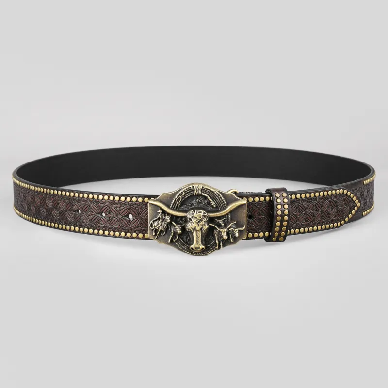 Men's Vintage Western Cowboy Rivet Leather Belt 82719188Y