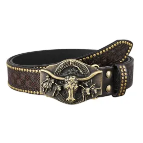 Men's Vintage Western Cowboy Rivet Leather Belt 82719188Y