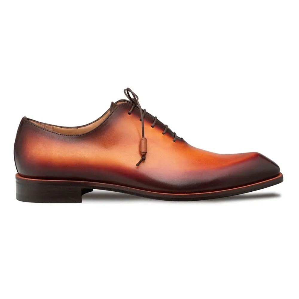 Mezlan Dietro New Tan Whole Cut Angular Patina-Finish Calfskin Oxford Shoes