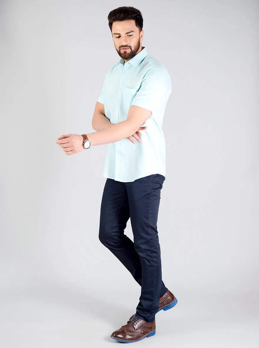 Mint Blue Self Design Regular Fit Formal Shirt | JadeBlue