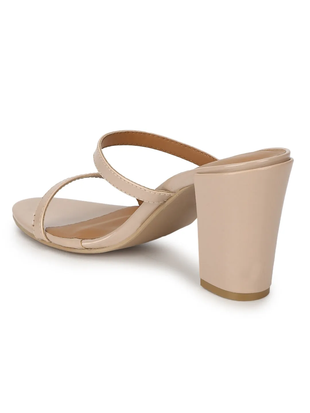 Nude Patent Block Heel Slip On Mules