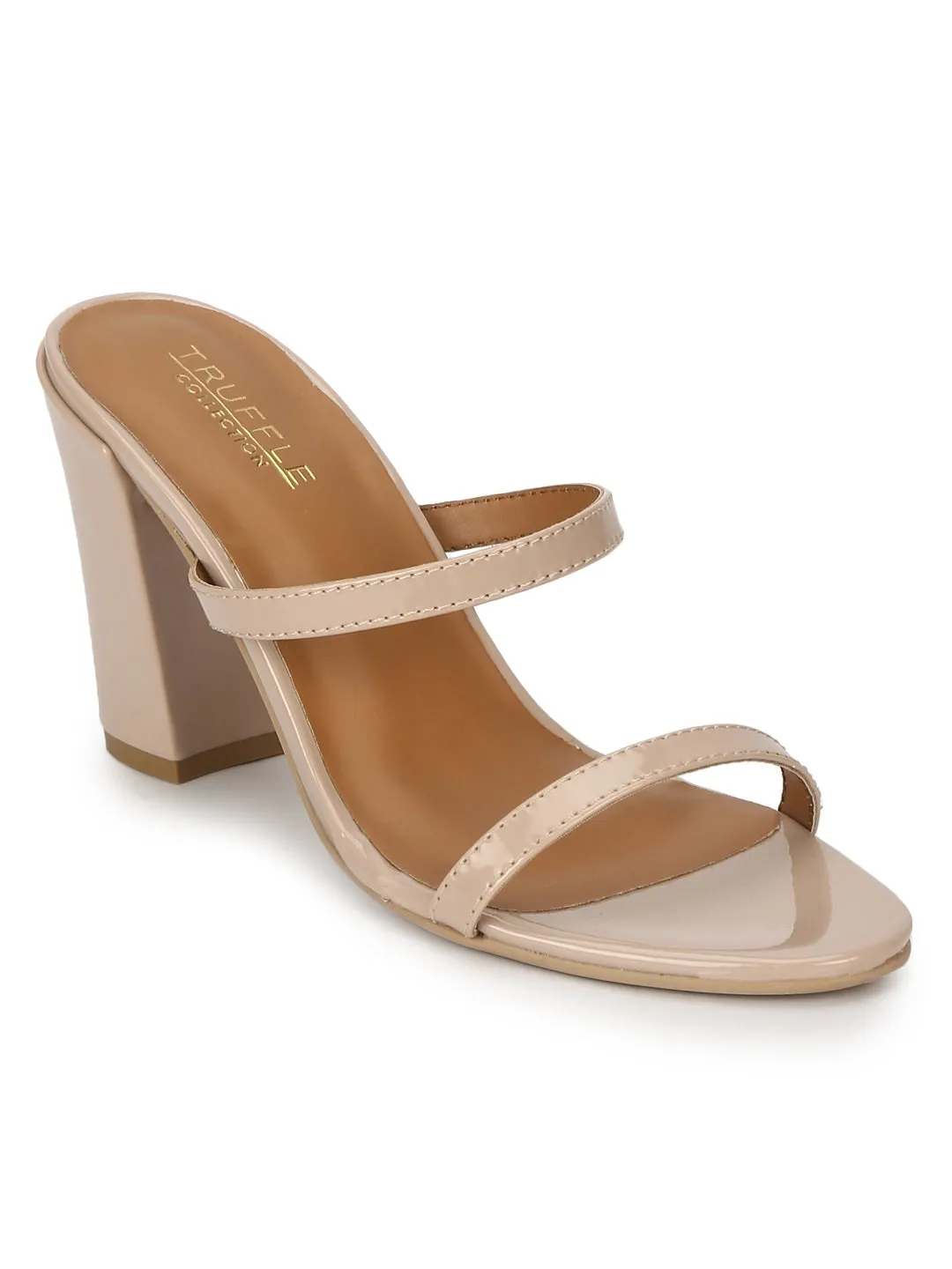 Nude Patent Block Heel Slip On Mules