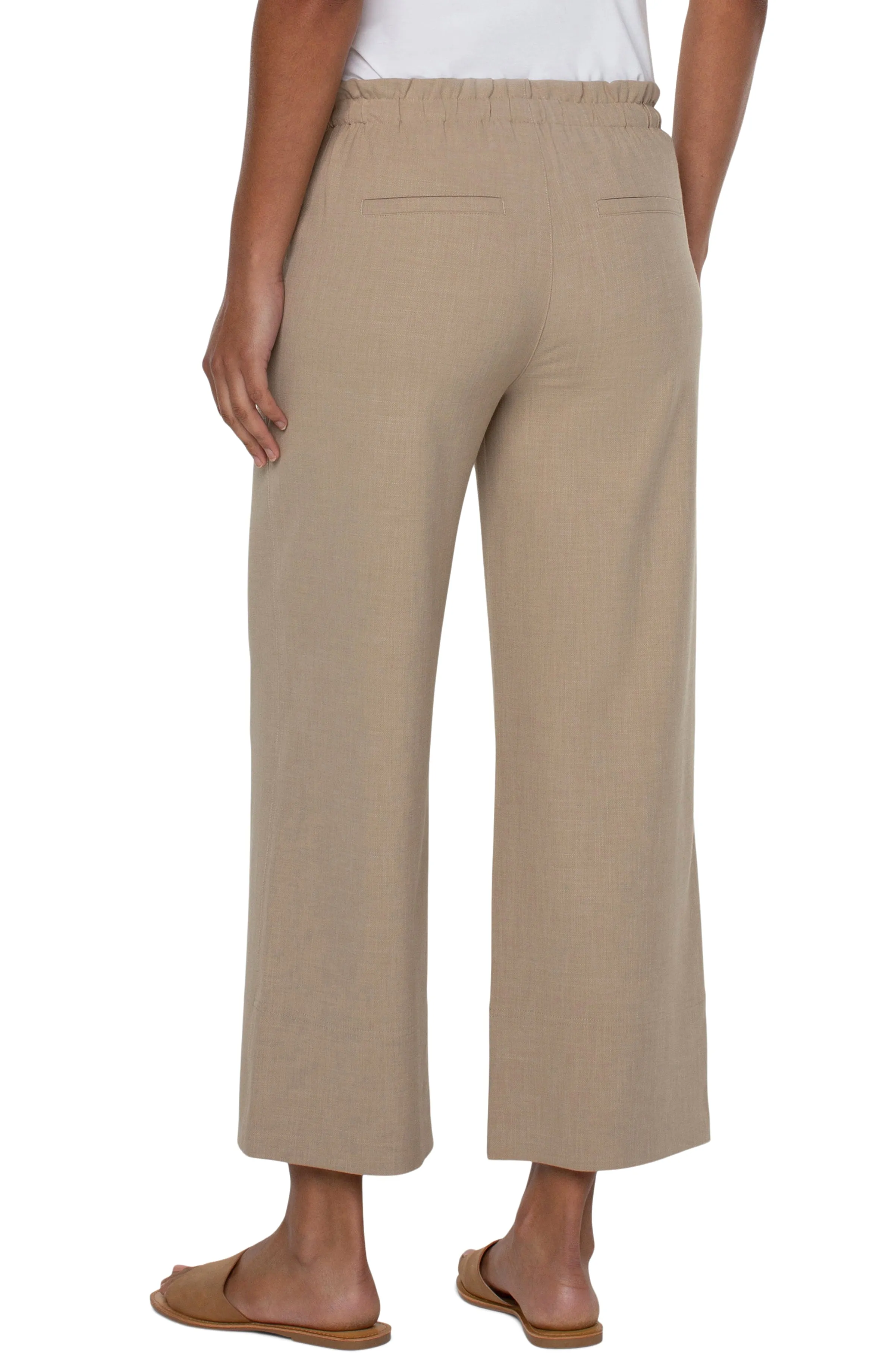 Pull-On Tie Waist Wide Leg Ankle Pant