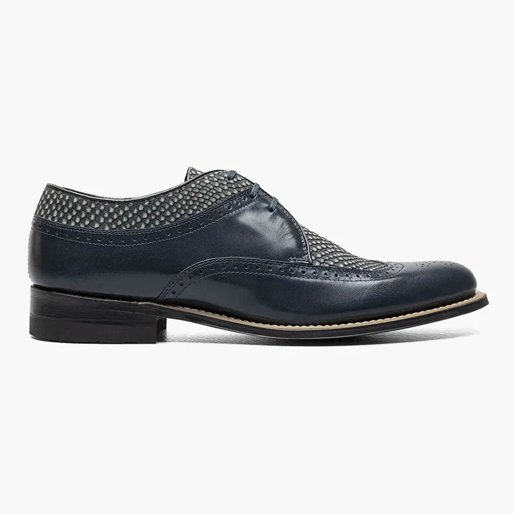 Stacy Adams DAYTON Navy Blue Python Print Wingtip Oxford Shoes