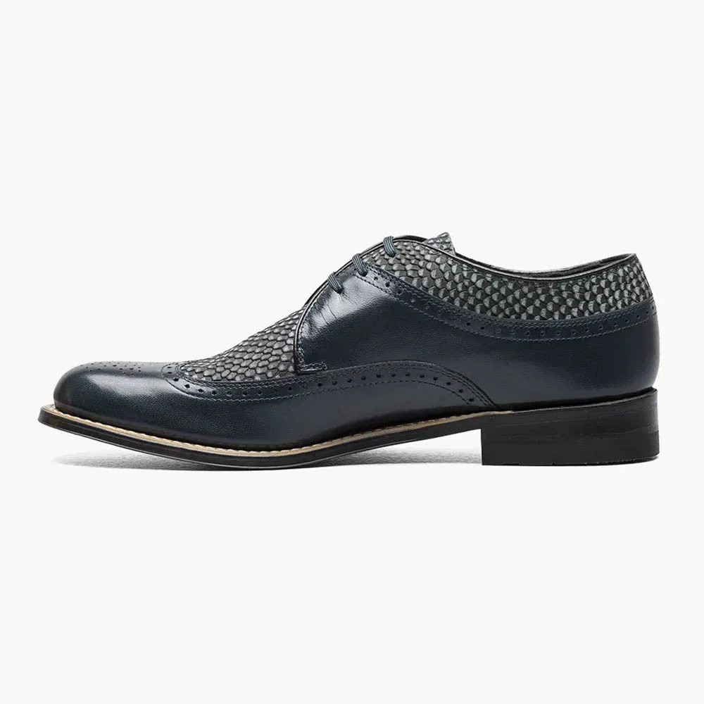 Stacy Adams DAYTON Navy Blue Python Print Wingtip Oxford Shoes