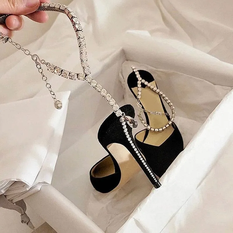 Star Style Luxury Rhinestones Chains Elegant Ankle Strap Party High Heels