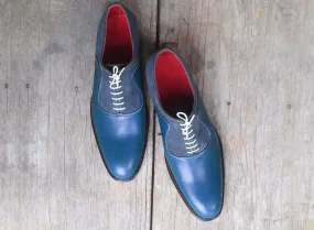 Suede Leather Derby Formal Shoes, Men's Blue Lace Up Shoes