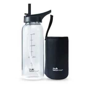 The Better Home Borosilicate Sipper Water Bottle 1 Litre With Anti Slip Cover Sleeve | Sipper Bottle For Adults | Water Bottle For Fridge, Gym, School | Leak Proof BPA Free | Anti Fragile Glass