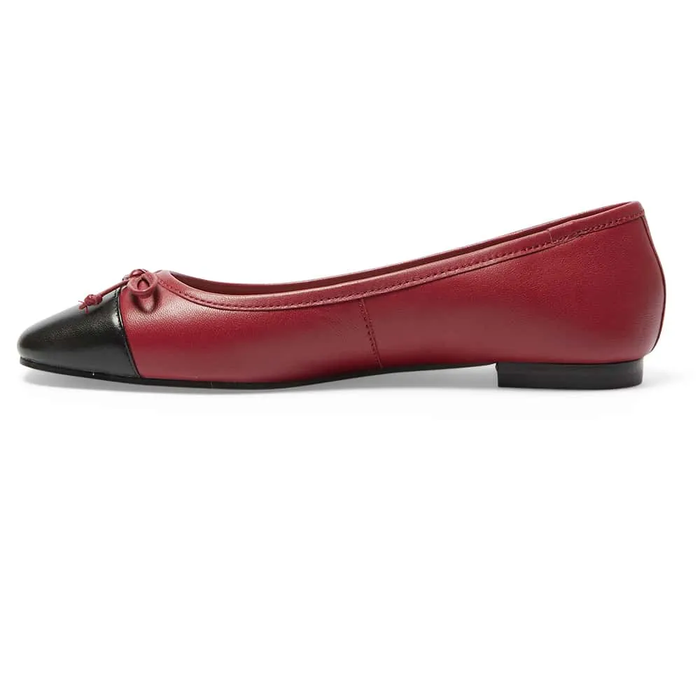 Trella Flat in Black And Red Leather