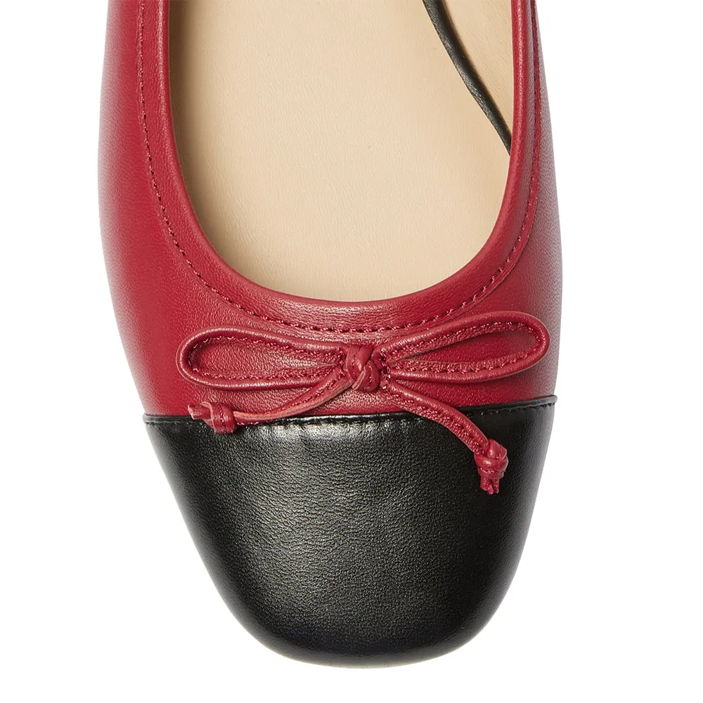 Trella Flat in Black And Red Leather