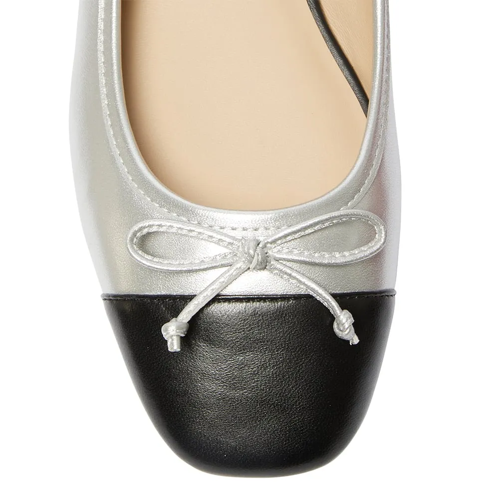 Trella Flat in Black And Silver Leather