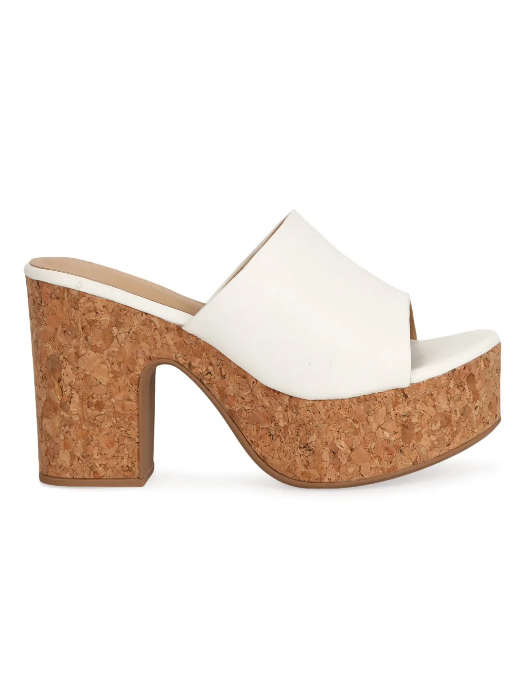 White PU Platform Heel Mules (TC-MSI-D-11-WHT)